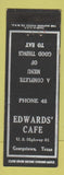 Matchbook Cover - Edwards' Cafe Georgetown TX