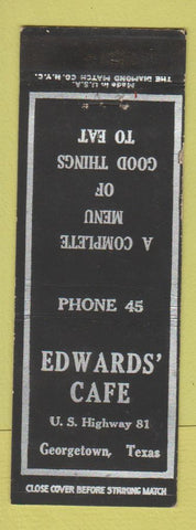 Matchbook Cover - Edwards' Cafe Georgetown TX