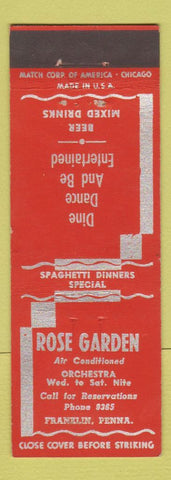 Matchbook Cover - Rose Garden Franklin PA