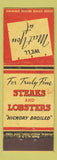 Matchbook Cover - Dinty Moore's Boston MA restaurant lobster