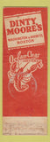 Matchbook Cover - Dinty Moore's Boston MA restaurant lobster