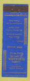 Matchbook Cover - Wentworth Restaurant Boston MA WORN BACK
