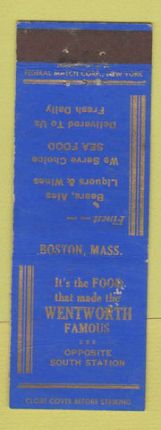 Matchbook Cover - Wentworth Restaurant Boston MA WORN BACK