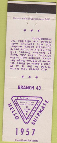 Matchbook Cover - Fleet Reserve Assoc 1957 Marines