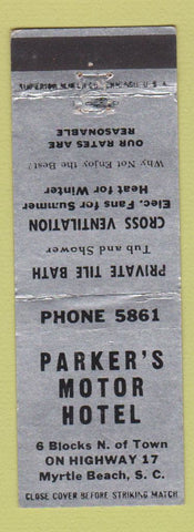 Matchbook Cover - Parker's Motor Hotel Myrtle Beach SC