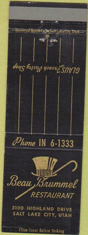 Matchbook Cover - Beau Brummel Restaurant Salt Lake City UT WEAR black