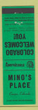 Matchbook Cover - Mino's Place Conejos Colorado Perkins Americana
