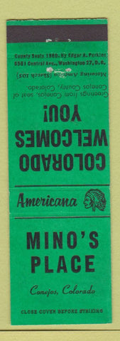 Matchbook Cover - Mino's Place Conejos Colorado Perkins Americana
