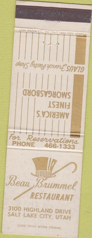 Matchbook Cover - Beau Brummel Restaurant Salt Lake City UT white