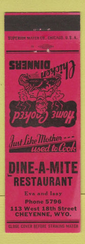 Matchbook Cover - Dine A Mite Restaurant Cheyenne WY