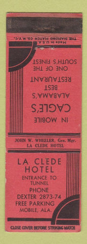 Matchbook Cover - La Clede Hotel Mobile AL Cagle Restaurant WEAR