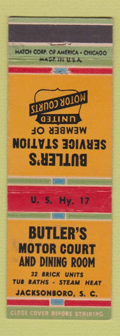 Matchbook Cover - Butler's Motor Court oil gas Jacksonboro SC
