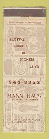 Matchbook Cover - Mann Haus Men's Clothes San Jose CA