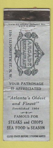 Matchbook Cover - Arcade Restaurant Atlanta GA WORN BACK