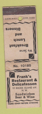 Matchbook Cover - Frank's Deli Restaurant Washington DC? WORN BACK