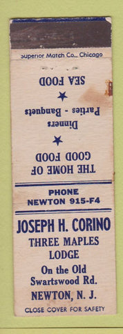 Matchbook Cover - Joseph Corino Three Maples Lodge Newton NJ WORN