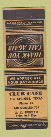 Matchbook Cover - Club Cafe Big Springs TX Spring