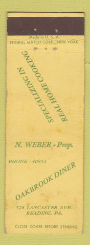Matchbook Cover - Oakbrook Diner Reading PA Federal WEAR