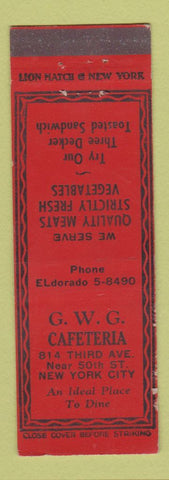 Matchbook Cover - GWG Cafeteria New York City