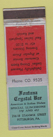 Matchbook Cover - Fontana Crystal Bar Pittsburgh PA