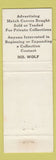 Matchbook Cover - Charles Wolf Match Collector Philadelphia PA pinup