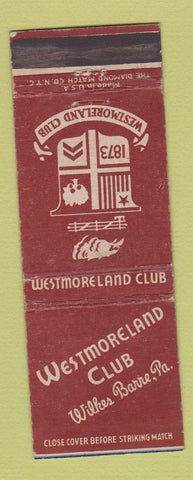 Matchbook Cover - Westmoreland Club Wilkes Barre PA
