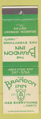 Matchbook Cover - Brandon Inn Brandon VT