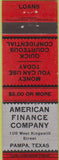 Matchbook Cover - American Finance Co Pampa TX loans