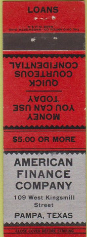 Matchbook Cover - American Finance Co Pampa TX loans
