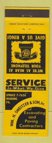 Matchbook Cover - Sweitzer and Son Excavating Paving Reading PA
