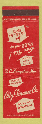 Matchbook Cover - City Finance Bessemer AL