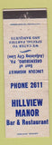 Matchbook Cover - Hillview Manor Bar Restaurant Greensburg PA