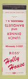 Matchbook Cover - Ross' Holly House Pennsauken NJ
