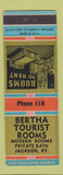 Matchbook Cover - Bertha Tourist Rooms motel Jackson KY