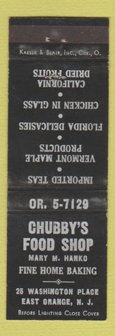 Matchbook Cover - Chubby's Food Shop East Orange NJ