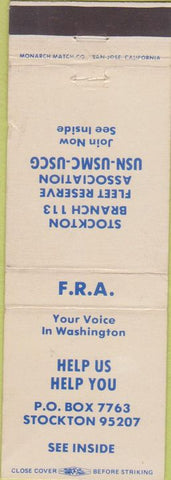 Matchbook Cover - Fleet Reserve Assoc Stockton CA WEAR