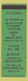 Matchbook Cover - Biggs' American Restaurant Stroudsburg PA