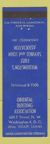 Matchbook Cover - Oriental Building Association Savings Loan Washington DC
