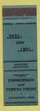 Matchbook Cover - Tony Zimmerman Teresa Focht Cincinnati OH wedding?
