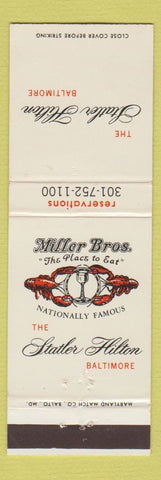 Matchbook Cover - Statler Hilton Hotel Baltimore MD Miller Bros