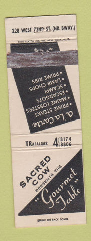 Matchbook Cover - Sacred Cow Gourmet Table New York City