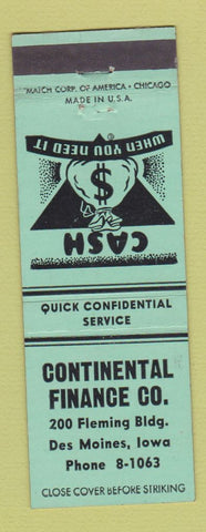 Matchbook Cover - Continental Finance Des Moines IA
