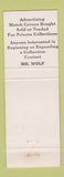 Matchbook Cover - Charles Wolf Match Collector Philadelphia PA pinup