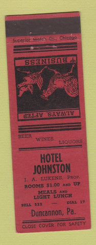 Matchbook Cover - Hotel Johnston Duncannon PA girlie back