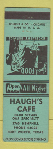 Matchbook Cover - Haugh's Cafe Fort Worth TX