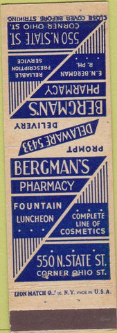 Matchbook Cover - Bergman's Drugs Chicago IL