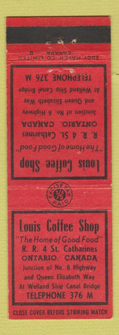 Matchbook Cover - Louis Coffee Shop St Catharines ON