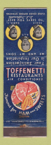Matchbook Cover - Toffenetti Restaurants New York City Chicago WEAR