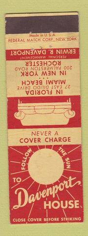 Matchbook Cover - Davenport House Miami Beach FL Rochester NY