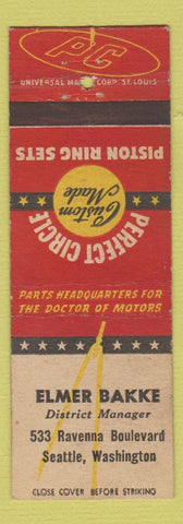 Matchbook Cover - Perfect Circle Piston Rings Elmer Bakke Seattle WA WEAR